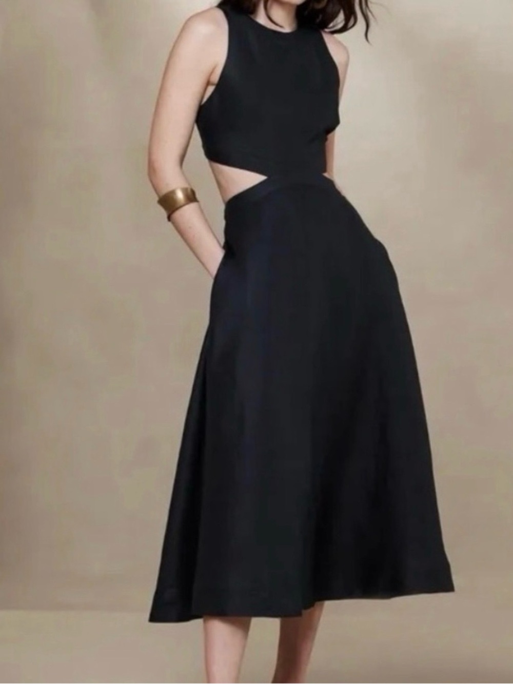 Banana Republic Black Cutout Midi Dress - Elegant Women's Dress